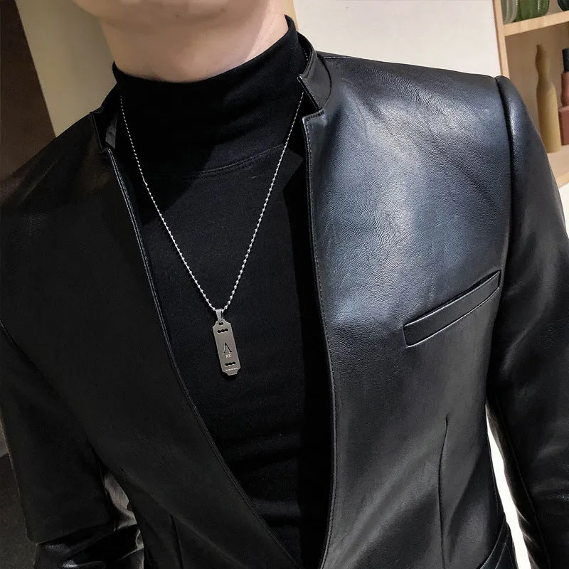 Slim Trend Fashion Brand Simple Leather Jacket Jacket Men stylish jacket black jacket