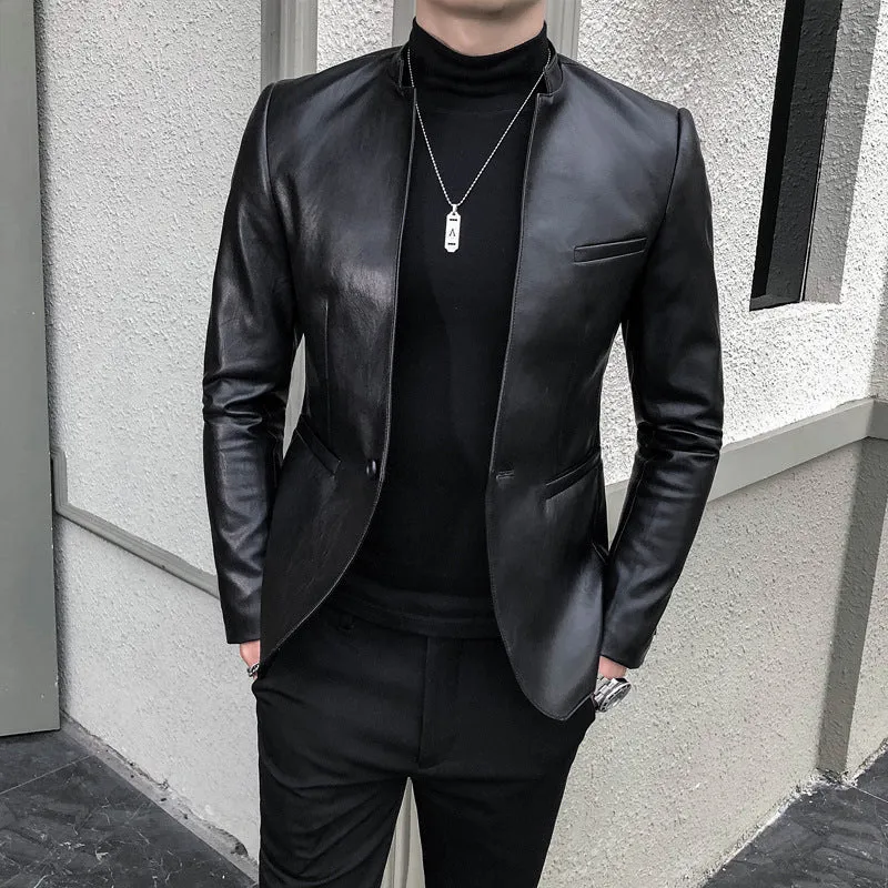 Slim Trend Fashion Brand Simple Leather Jacket Jacket Men stylish jacket black jacket