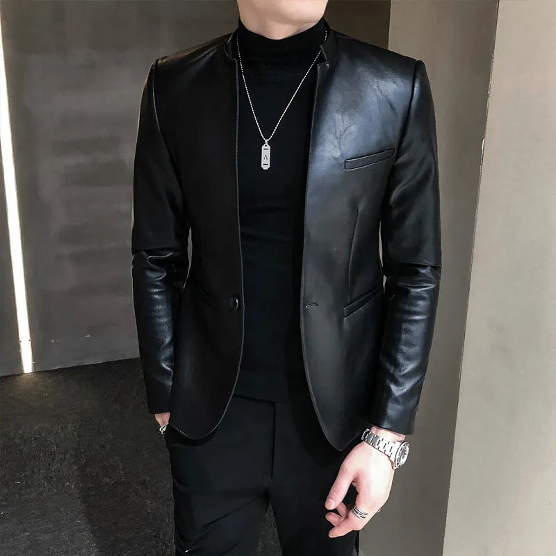 Slim Trend Fashion Brand Simple Leather Jacket Jacket Men stylish jacket black jacket