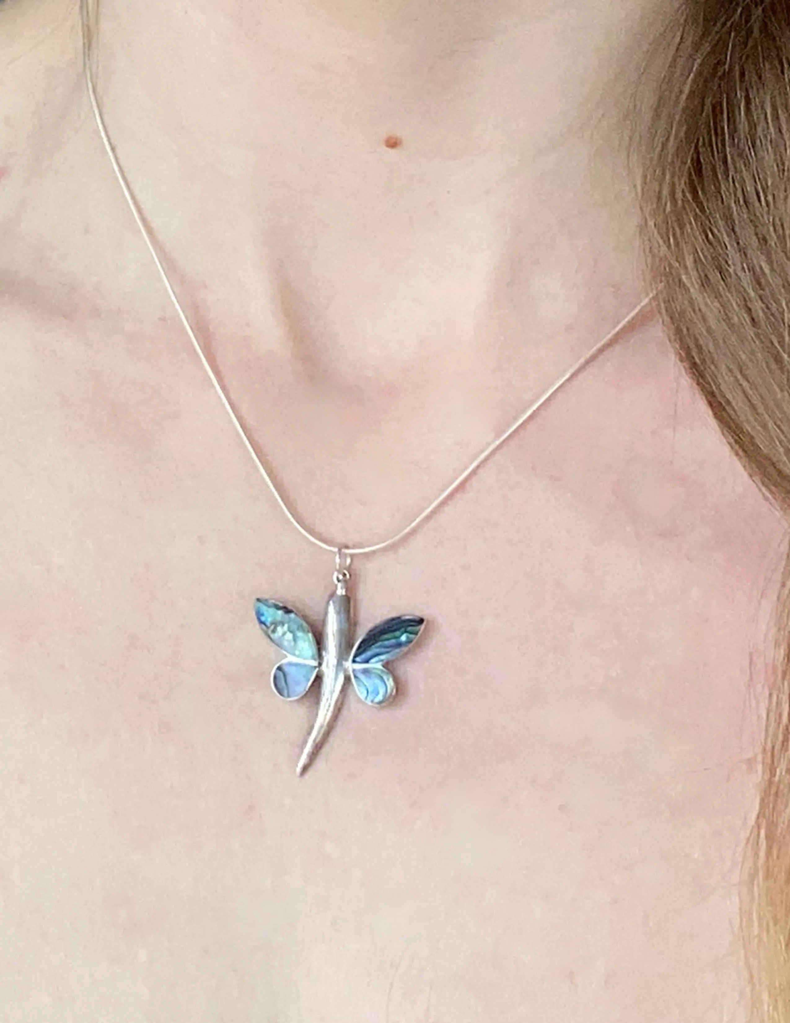 Solid Silver Shell Dragonfly Pendant