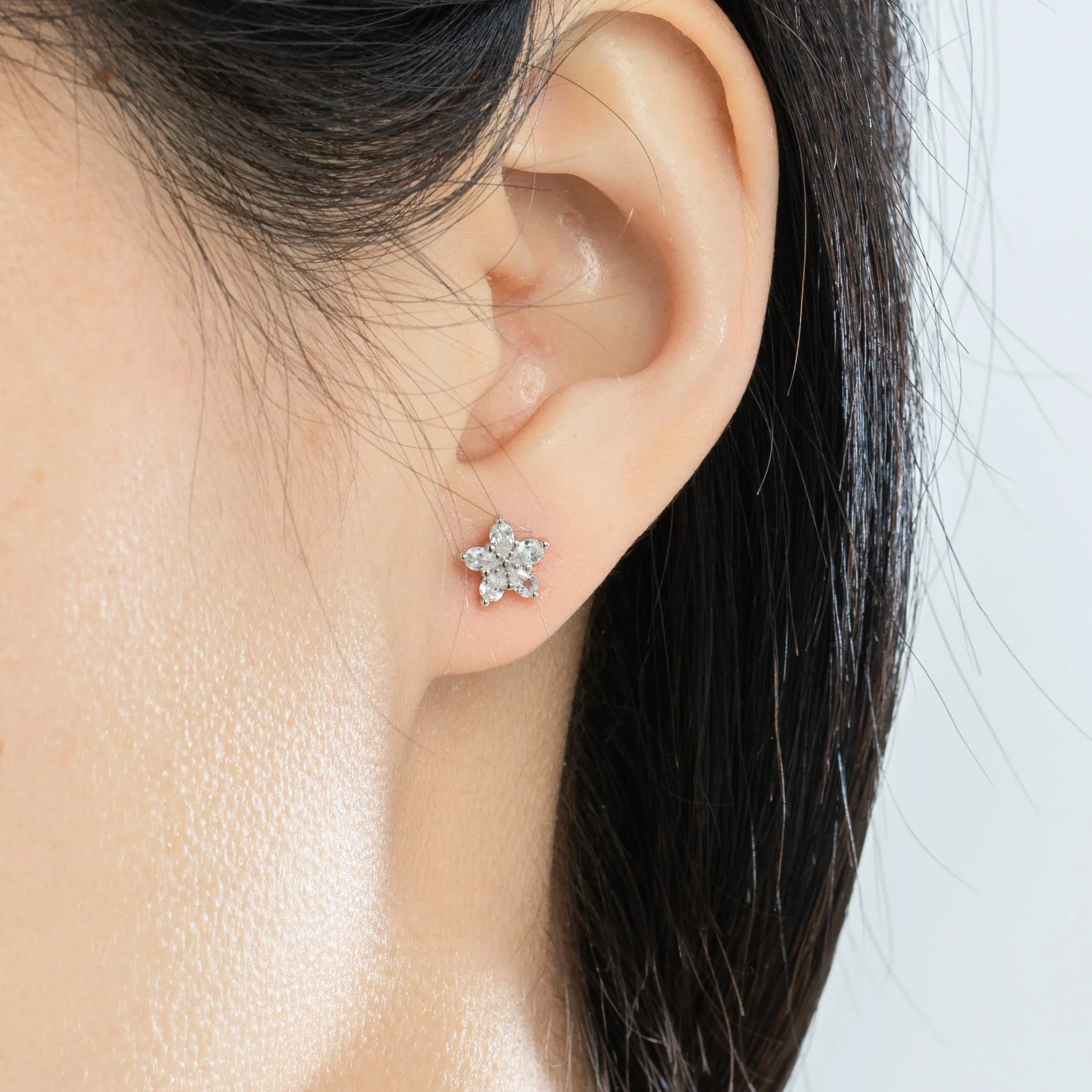 Sparkling Snowflake Flower Crystal Pave Stud Earrings