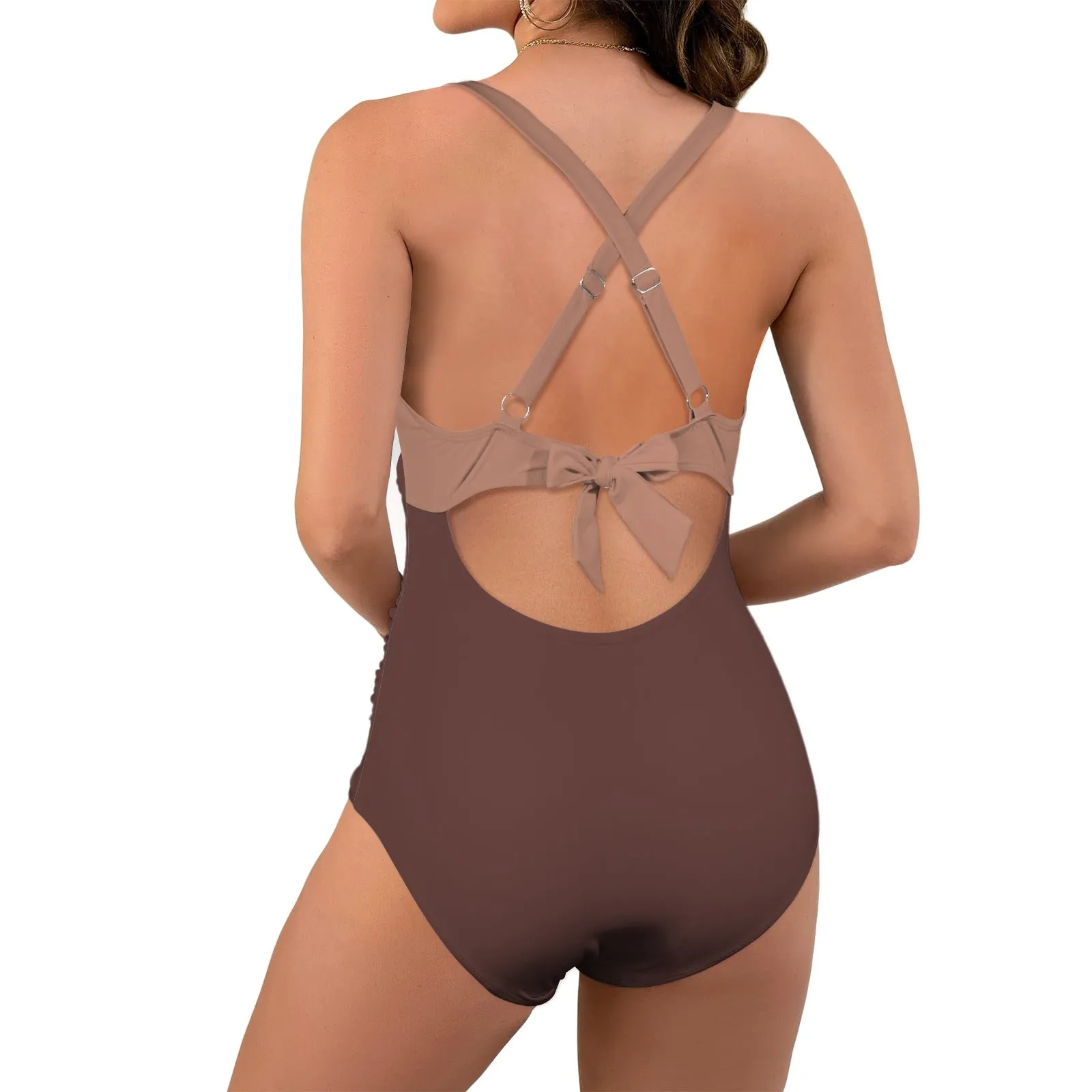 Vampire Art Chic Twist Front Tie Back Swimsuit - Brown