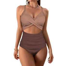 Vampire Art Chic Twist Front Tie Back Swimsuit - Brown