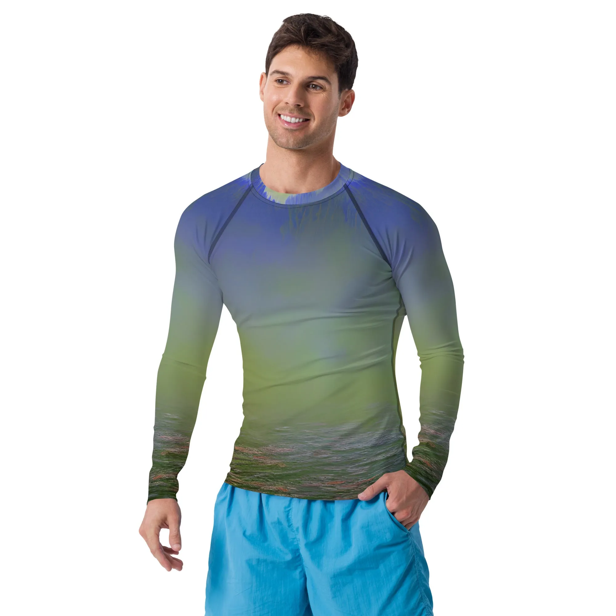 Vibrant Green Abstract Men's Rash Guard - Perfect Gift for Him