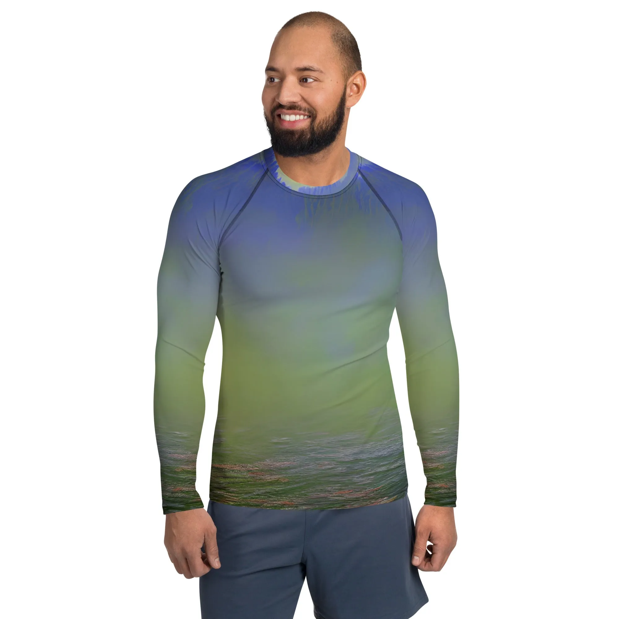 Vibrant Green Abstract Men's Rash Guard - Perfect Gift for Him