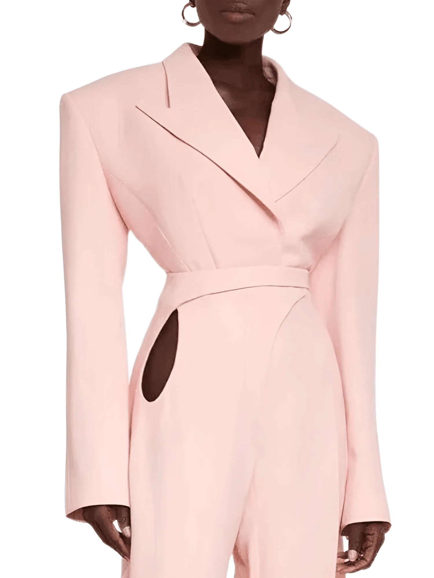 Women's Backless Pink Blazer Bodysuit