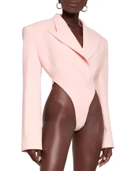 Women's Backless Pink Blazer Bodysuit