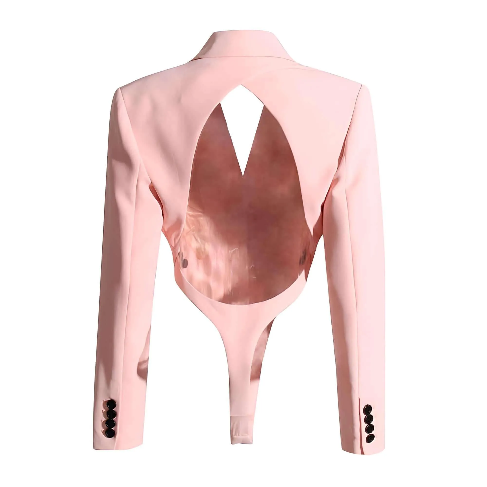 Women's Backless Pink Blazer Bodysuit